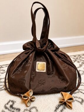 Vintage MCM Monogram Drawstring Tote Bag